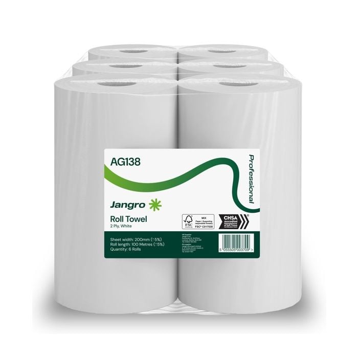 Roll Towel 100m x 20cm, White 2 ply