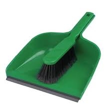 Dust Pan & Brush Set, Stiff, Green