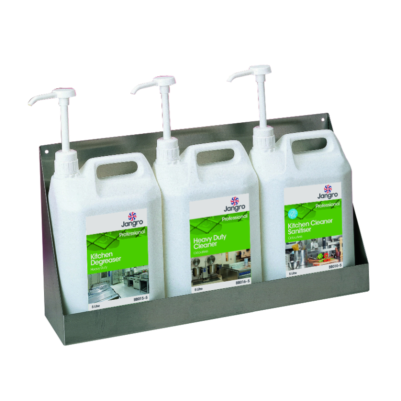 Stainless Steel 3x5 Litre Chemical Wall Shelf, 570mm