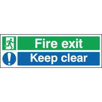 Fire Exit & Keep Clear Sign, 150x450 Rigid