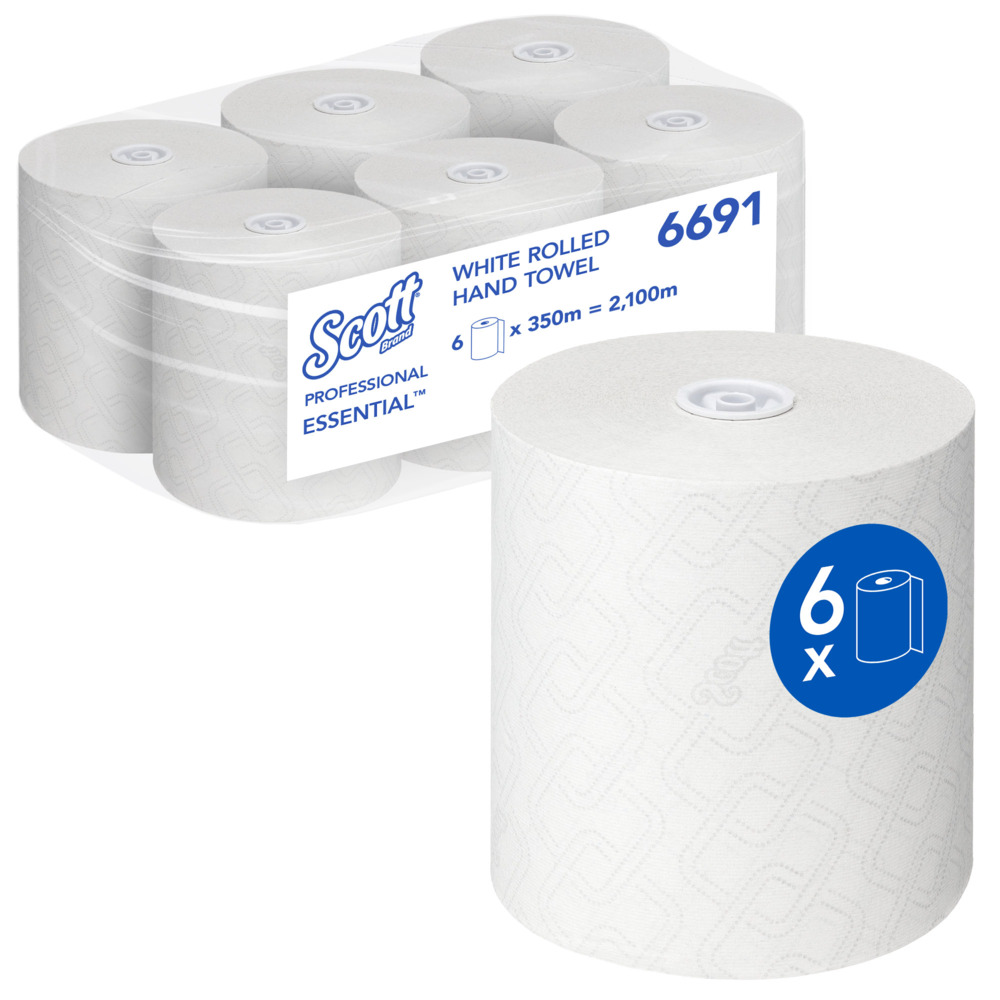 Scott Essential Hand Towel Roll, White, 350m x6