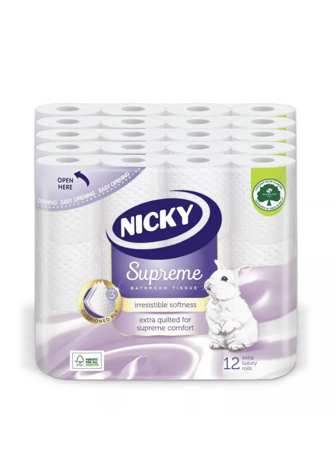Nicky Supreme, 3 ply quilted T/Rolls, 12 x 5 pack (60 rolls