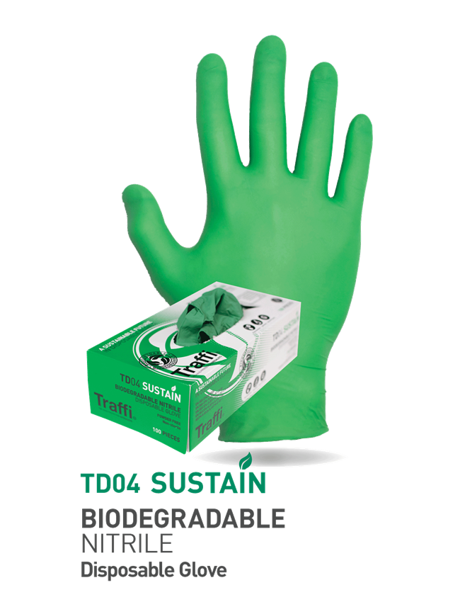Biodegradable Nitrile Green Disposable Gloves x 100, Large